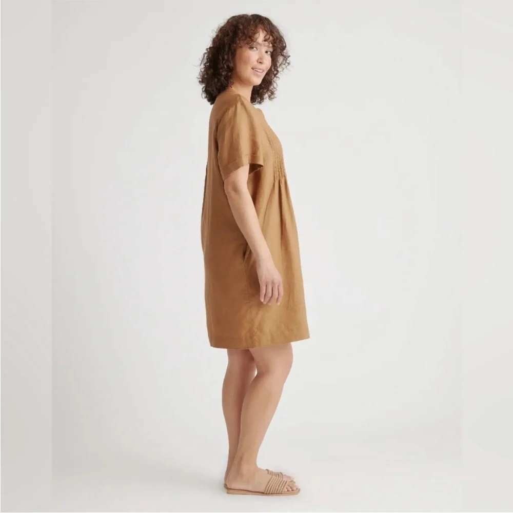 Quince 100% European Linen Pintuck‎ Mini Dress Brown Short Sleeve XS - Picture 3 of 11